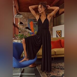 FP Beach Dani Convertible Black Stretch Open-Back One-Piece sz S Wide Leg Soft